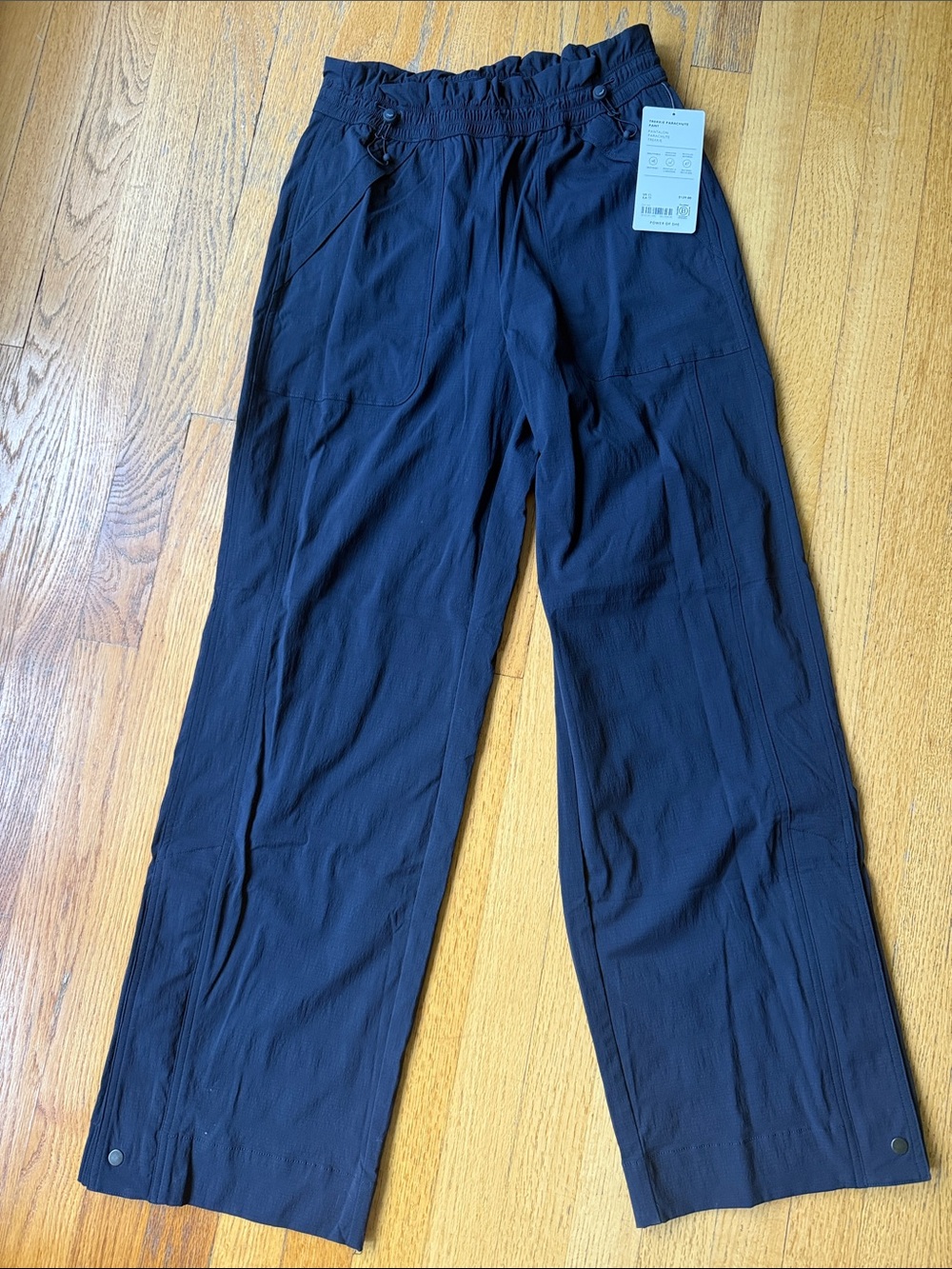 NWT Athleta Trekkie Parachute Pant Navy High-Rise Paperbag-Waist Wide-Leg